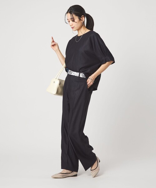 green label relaxing（グリーンレーベルリラクシング）の「［size SHORT/TALLあり］リネンライク ストレート パンツ（スラックス・レディース・ナチュラル/ブラウン/ネイビー・SHORT/36/38/40/TALL）」の19枚目の写真