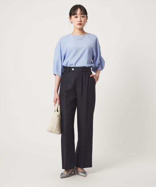 green label relaxing（グリーンレーベルリラクシング）の「［size SHORT/TALLあり］リネンライク ストレート パンツ（スラックス・レディース・ナチュラル/ブラウン/ネイビー・SHORT/36/38/40/TALL）」の7枚目の写真