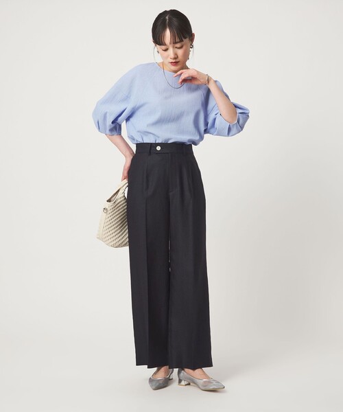 green label relaxing（グリーンレーベルリラクシング）の「［size SHORT/TALLあり］リネンライク ストレート パンツ（スラックス・レディース・ナチュラル/ブラウン/ネイビー・SHORT/36/38/40/TALL）」の8枚目の写真