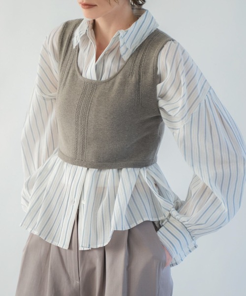 WILLFULLY（ウィルフリー）の「cropped 2way gentle knit tank（ベスト・レディース・ピンク/アイボリー/ミックスグレー/ナチュラル・FREE）」の3枚目の写真