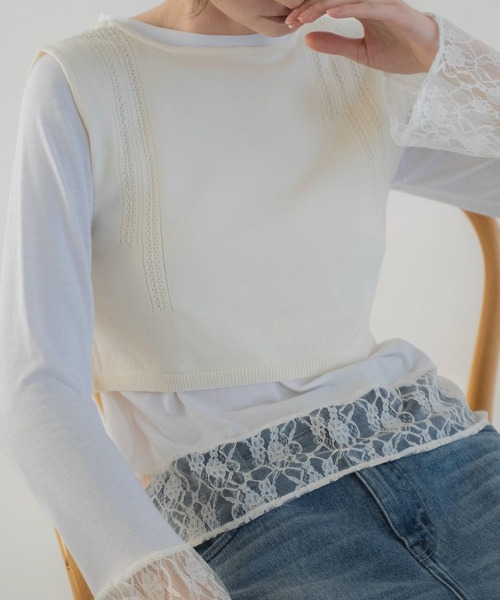 WILLFULLY（ウィルフリー）の「cropped 2way gentle knit tank（ベスト・レディース・ピンク/アイボリー/ミックスグレー/ナチュラル・FREE）」の2枚目の写真