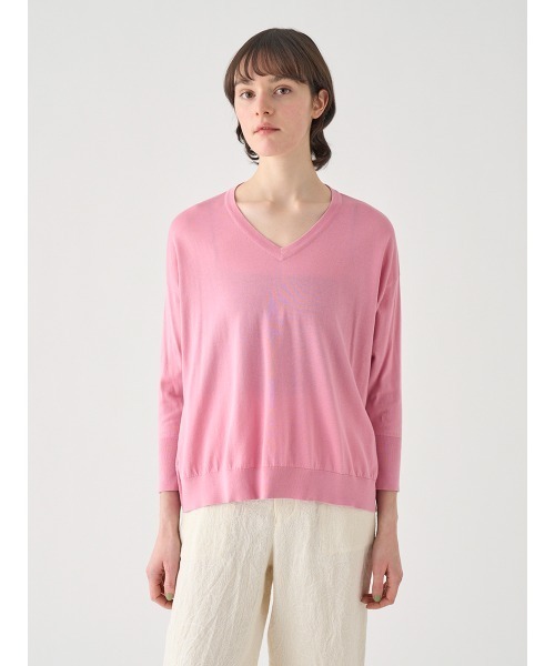 JOHN SMEDLEY(ジョンスメドレー)の「コットンVネック ワイドニットプルオーバー(ニット/セーター・レディース・ピンク系1・S)」の1枚目の写真