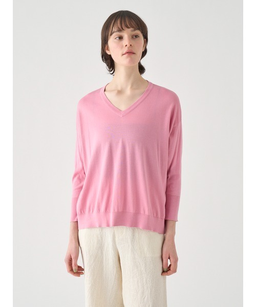 JOHN SMEDLEY(ジョンスメドレー)の「コットンVネック ワイドニットプルオーバー(ニット/セーター・レディース・ピンク系1・S)」の3枚目の写真