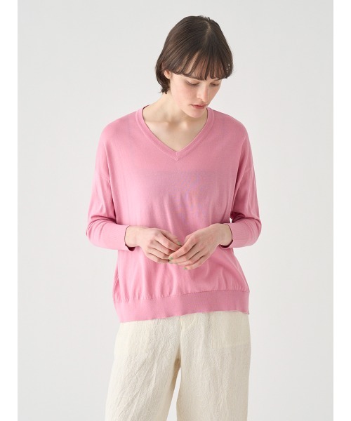 JOHN SMEDLEY(ジョンスメドレー)の「コットンVネック ワイドニットプルオーバー(ニット/セーター・レディース・ピンク系1・S)」の4枚目の写真
