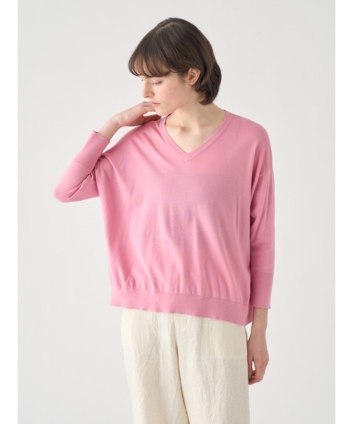 JOHN SMEDLEY(ジョンスメドレー)の「コットンVネック ワイドニットプルオーバー(ニット/セーター・レディース・ピンク系1・S)」の5枚目の写真