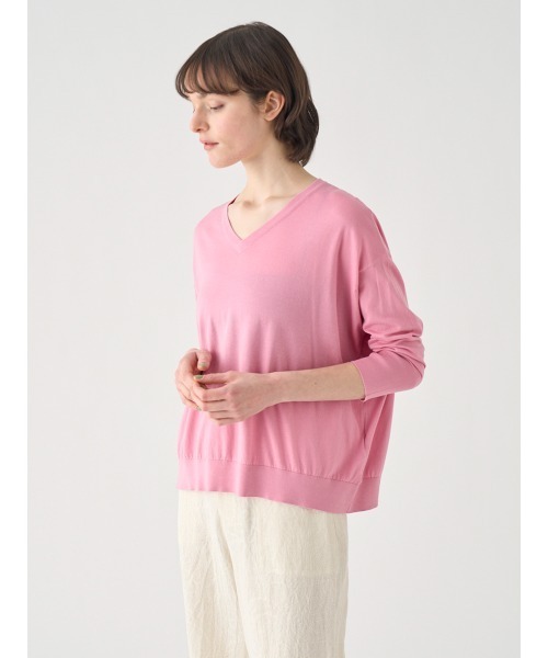JOHN SMEDLEY(ジョンスメドレー)の「コットンVネック ワイドニットプルオーバー(ニット/セーター・レディース・ピンク系1・S)」の10枚目の写真