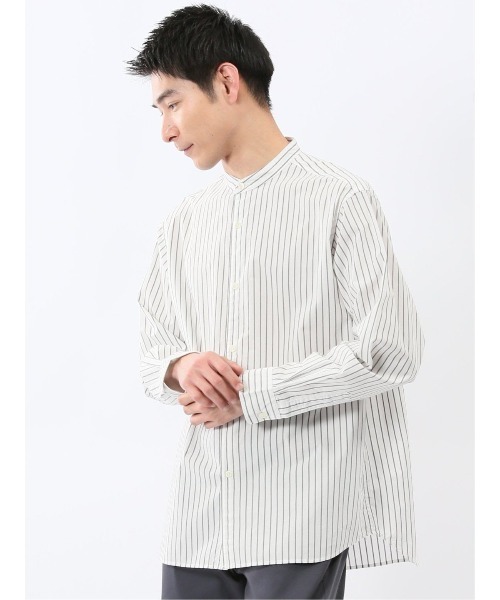 TAKA-Q(タカキュー)の「シャツ メンズ 長袖 綿 コットン タイプライター バンドカラー ゆったり オーバーサイズ (シャツ/ブラウス・メンズ・ブルー/ホワイト・MEDIUM/LARGE/X-LARGE)」の8枚目の写真