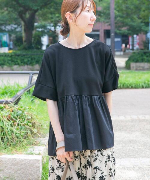 ITEMS URBANRESEARCH（アイテムズ アーバンリサーチ）の「ポンチドッキング半袖トップス（Tシャツ/カットソー・レディース・ライトブルー/チャコールグレー/オフホワイト/ブラック・FREE）」の5枚目の写真