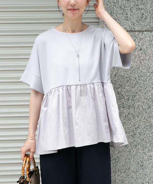 ITEMS URBANRESEARCH（アイテムズ アーバンリサーチ）の「ポンチドッキング半袖トップス（Tシャツ/カットソー・レディース・ライトブルー/チャコールグレー/オフホワイト/ブラック・FREE）」の12枚目の写真