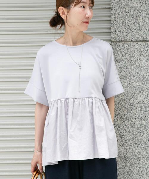 ITEMS URBANRESEARCH（アイテムズ アーバンリサーチ）の「ポンチドッキング半袖トップス（Tシャツ/カットソー・レディース・ライトブルー/チャコールグレー/オフホワイト/ブラック・FREE）」の13枚目の写真
