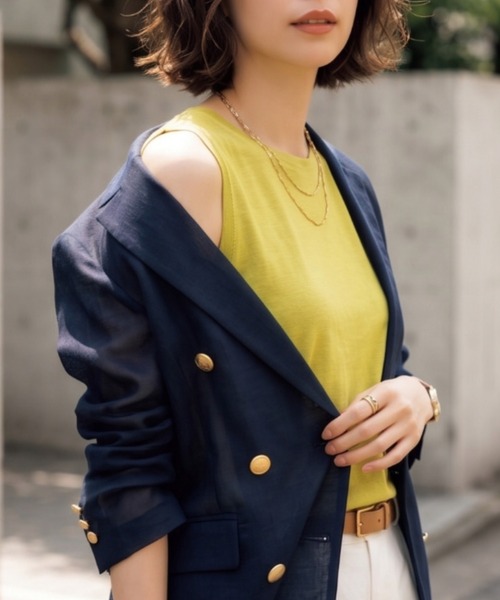 Belta attrice(ベルタアトリーチェ)の「【重ね着インナーに!接触冷感】クルーネック ハイツイストコットン100 ノースリーブ 薄手インナー レイヤード/袖なし(タンクトップ・レディース・スモークピンク/ネイビー/ラベンダー/イエロー/ホワイト・FREE/M~L)」の4枚目の写真