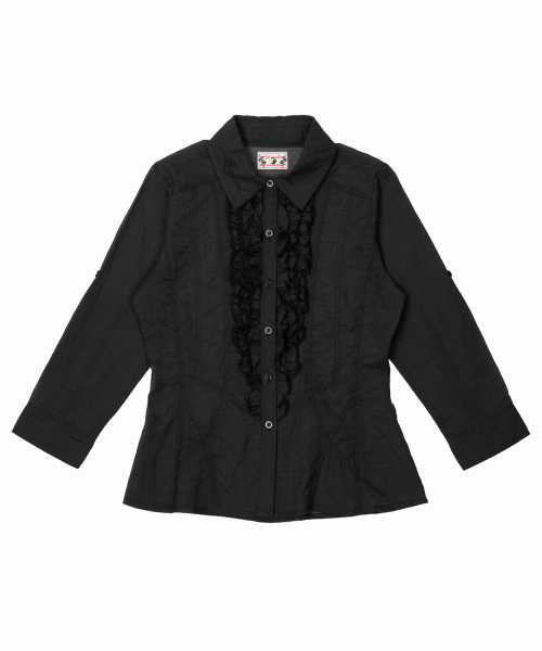 ROUGHNECK(ラフネック)の「フリルシアシャツブラック(シャツ/ブラウス・レディース・その他・SMALL/MEDIUM)」の1枚目の写真
