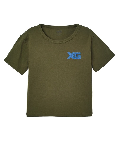 X-girl（エックスガール）の「CHENILLE EMBROIDERED XG LOGO S/S BABY TEE（Tシャツ/カットソー・レディース・ブラック/オリーブ/ホワイト・ONE SIZE）」の3枚目の写真