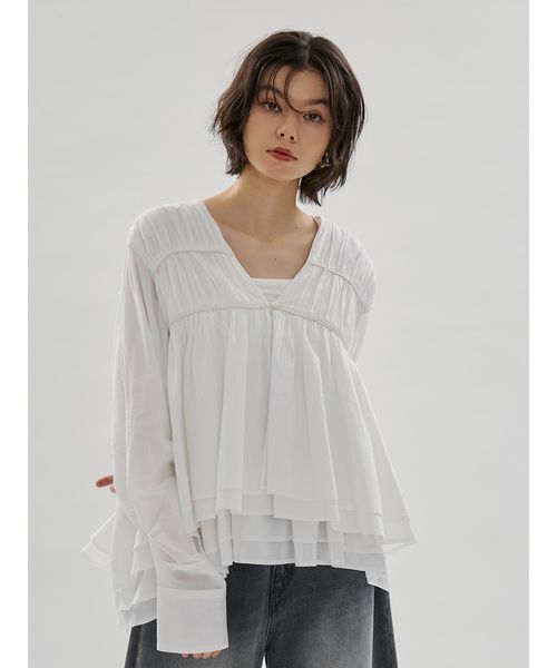 emmi（エミ）の「コットンギャザーブラウス【アンサンブル対応】（シャツ/ブラウス・レディース・ホワイト/ピンク・F）」の5枚目の写真