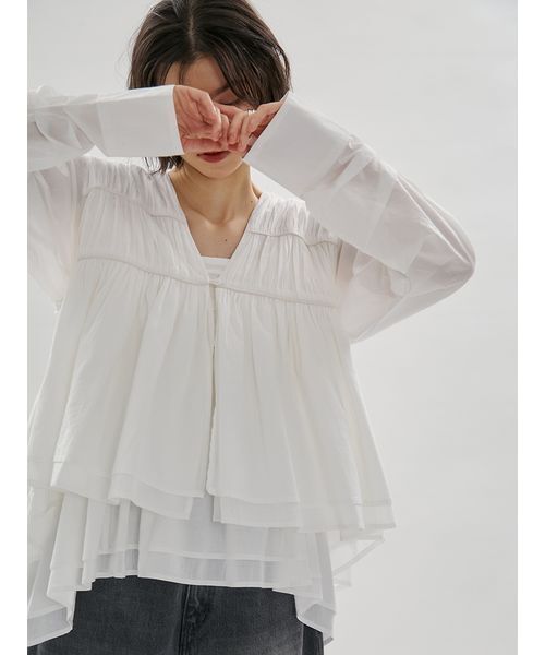 emmi（エミ）の「コットンギャザーブラウス【アンサンブル対応】（シャツ/ブラウス・レディース・ホワイト/ピンク・F）」の12枚目の写真