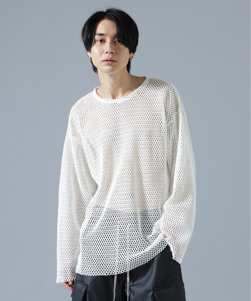 DANKE SCHON(ダンケシェーン)の「DankeSchon/ダンケシェーン/MESH L/S TEE(Tシャツ/カットソー・メンズ・グレー/ホワイト/ブラック・F)」の2枚目の写真