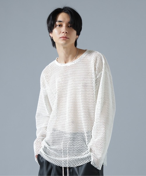 DANKE SCHON(ダンケシェーン)の「DankeSchon/ダンケシェーン/MESH L/S TEE(Tシャツ/カットソー・メンズ・グレー/ホワイト/ブラック・F)」の4枚目の写真