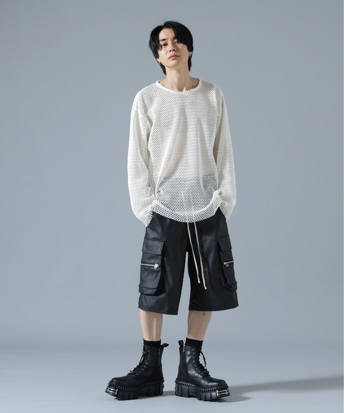 DANKE SCHON(ダンケシェーン)の「DankeSchon/ダンケシェーン/MESH L/S TEE(Tシャツ/カットソー・メンズ・グレー/ホワイト/ブラック・F)」の5枚目の写真