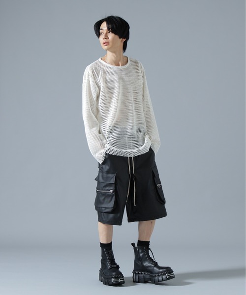DANKE SCHON(ダンケシェーン)の「DankeSchon/ダンケシェーン/MESH L/S TEE(Tシャツ/カットソー・メンズ・グレー/ホワイト/ブラック・F)」の6枚目の写真