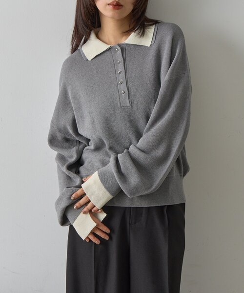 goocy（グーシー）の「レイヤードライクポロプルオーバー（ニット/セーター・レディース・ブラック/チャコールグレー/グレー・FREE）」の3枚目の写真
