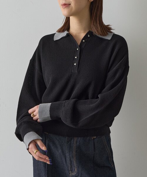 goocy（グーシー）の「レイヤードライクポロプルオーバー（ニット/セーター・レディース・ブラック/チャコールグレー/グレー・FREE）」の4枚目の写真