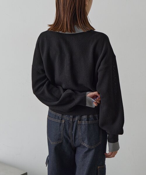 goocy（グーシー）の「レイヤードライクポロプルオーバー（ニット/セーター・レディース・ブラック/チャコールグレー/グレー・FREE）」の5枚目の写真