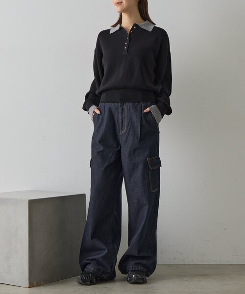 goocy（グーシー）の「レイヤードライクポロプルオーバー（ニット/セーター・レディース・ブラック/チャコールグレー/グレー・FREE）」の6枚目の写真