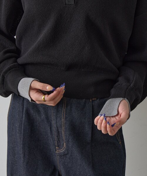 goocy（グーシー）の「レイヤードライクポロプルオーバー（ニット/セーター・レディース・ブラック/チャコールグレー/グレー・FREE）」の7枚目の写真