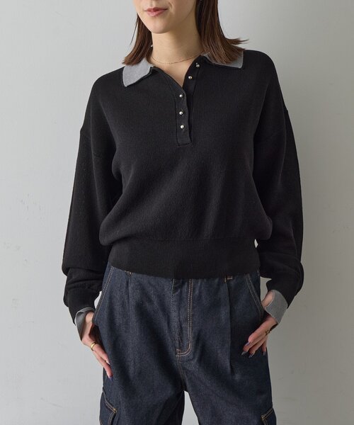 goocy（グーシー）の「レイヤードライクポロプルオーバー（ニット/セーター・レディース・ブラック/チャコールグレー/グレー・FREE）」の8枚目の写真