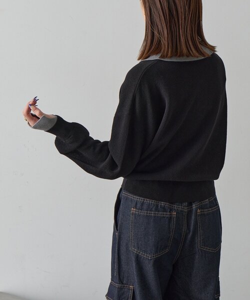 goocy（グーシー）の「レイヤードライクポロプルオーバー（ニット/セーター・レディース・ブラック/チャコールグレー/グレー・FREE）」の9枚目の写真