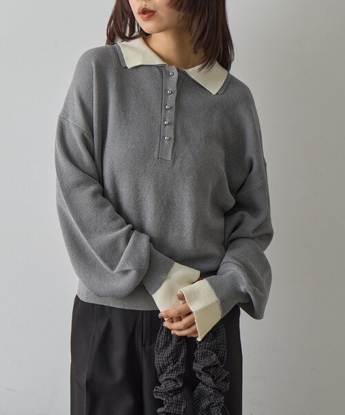 goocy（グーシー）の「レイヤードライクポロプルオーバー（ニット/セーター・レディース・ブラック/チャコールグレー/グレー・FREE）」の12枚目の写真