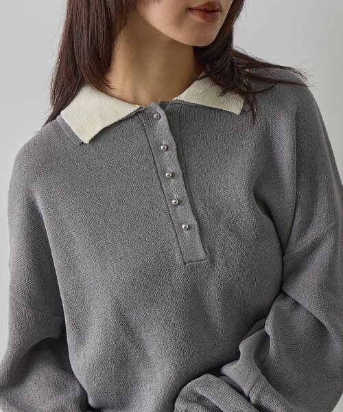 goocy（グーシー）の「レイヤードライクポロプルオーバー（ニット/セーター・レディース・ブラック/チャコールグレー/グレー・FREE）」の16枚目の写真