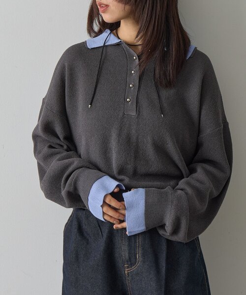 goocy（グーシー）の「レイヤードライクポロプルオーバー（ニット/セーター・レディース・ブラック/チャコールグレー/グレー・FREE）」の20枚目の写真