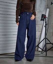 【低身長でも着られる】デニム切替えストレートパンツ