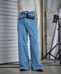 【低身長でも着られる】デニム切替えストレートパンツ