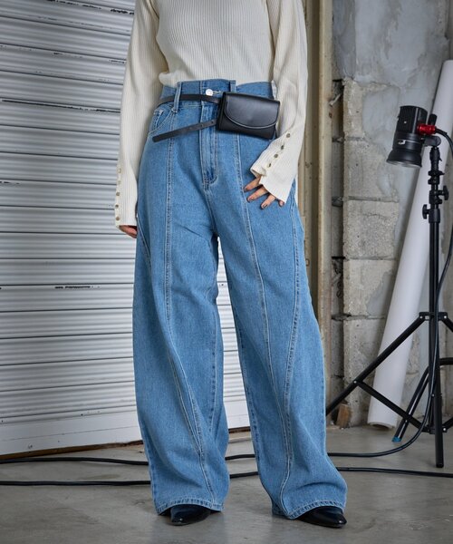 goocy(グーシー)の「【低身長でも着られる】デニム切替えストレートパンツ(デニムパンツ・レディース・ブルー/インディゴブルー・27cm/26cm)」の3枚目の写真
