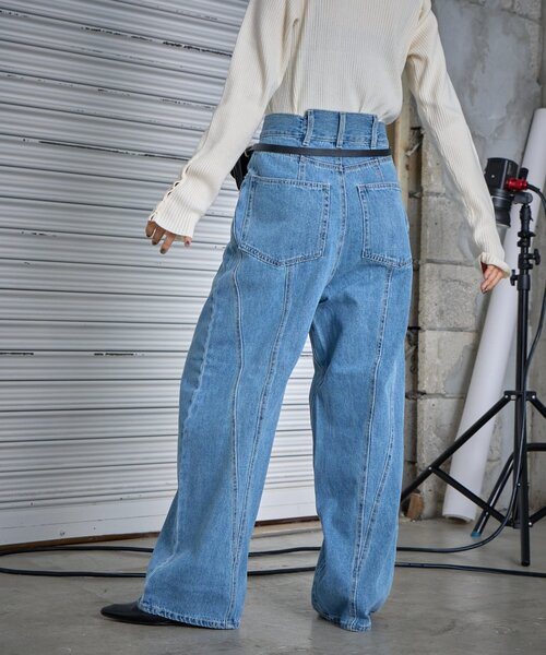 goocy(グーシー)の「【低身長でも着られる】デニム切替えストレートパンツ(デニムパンツ・レディース・ブルー/インディゴブルー・27cm/26cm)」の6枚目の写真