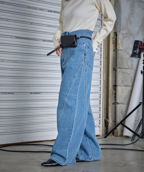 goocy(グーシー)の「【低身長でも着られる】デニム切替えストレートパンツ(デニムパンツ・レディース・ブルー/インディゴブルー・27cm/26cm)」の8枚目の写真