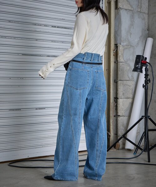 goocy(グーシー)の「【低身長でも着られる】デニム切替えストレートパンツ(デニムパンツ・レディース・ブルー/インディゴブルー・27cm/26cm)」の9枚目の写真