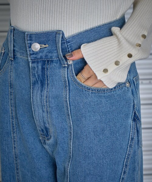 goocy(グーシー)の「【低身長でも着られる】デニム切替えストレートパンツ(デニムパンツ・レディース・ブルー/インディゴブルー・27cm/26cm)」の10枚目の写真