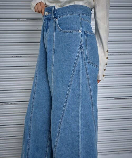 goocy(グーシー)の「【低身長でも着られる】デニム切替えストレートパンツ(デニムパンツ・レディース・ブルー/インディゴブルー・27cm/26cm)」の12枚目の写真