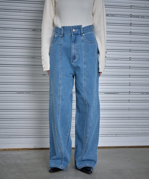 goocy(グーシー)の「【低身長でも着られる】デニム切替えストレートパンツ(デニムパンツ・レディース・ブルー/インディゴブルー・27cm/26cm)」の14枚目の写真