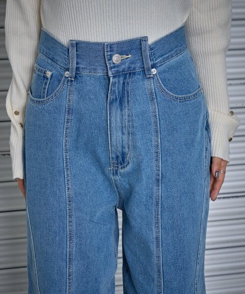 goocy(グーシー)の「【低身長でも着られる】デニム切替えストレートパンツ(デニムパンツ・レディース・ブルー/インディゴブルー・27cm/26cm)」の20枚目の写真