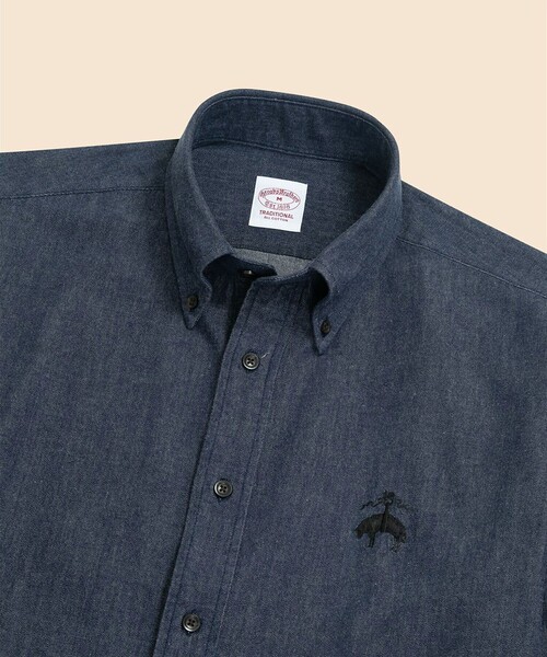 BROOKS BROTHERS（ブルックスブラザーズ）の「◆オンラインストア限定◆ ビッグGFロゴ　デニムシャツ　Traditional Fit（シャツ/ブラウス・メンズ・ブルー/ブラック・SMALL/LARGE/X-LARGE/MEDIUM）」の5枚目の写真