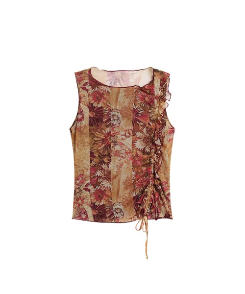 Desigual(デシグアル)の「フラワープリントサイドシャーリングノースリーブトップス(Tシャツ/カットソー・レディース・マルチ・L/M/S/XL/XS)」の3枚目の写真