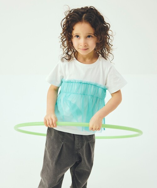 green label relaxing（グリーンレーベルリラクシング）の「【スタメンシリーズ】チュールドッキング Tシャツ / キッズ  100cm-160cm UVカット 接触冷感  吸水速乾（Tシャツ/カットソー・キッズ・オフホワイト/ライトブルー/オレンジ・140cm/120cm/100cm/110cm/160cm/150cm/130cm）」の16枚目の写真