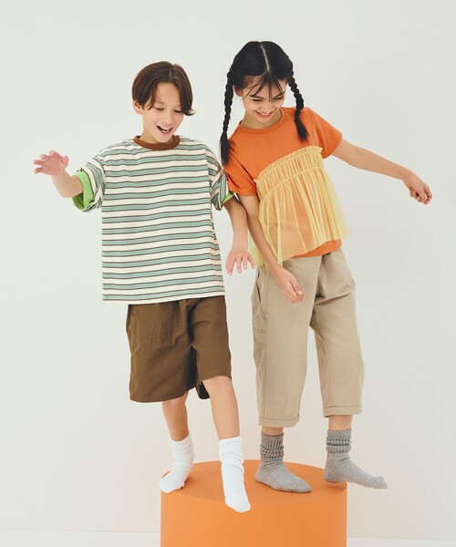 green label relaxing（グリーンレーベルリラクシング）の「【スタメンシリーズ】チュールドッキング Tシャツ / キッズ  100cm-160cm UVカット 接触冷感  吸水速乾（Tシャツ/カットソー・キッズ・オフホワイト/ライトブルー/オレンジ・140cm/120cm/100cm/110cm/160cm/150cm/130cm）」の17枚目の写真