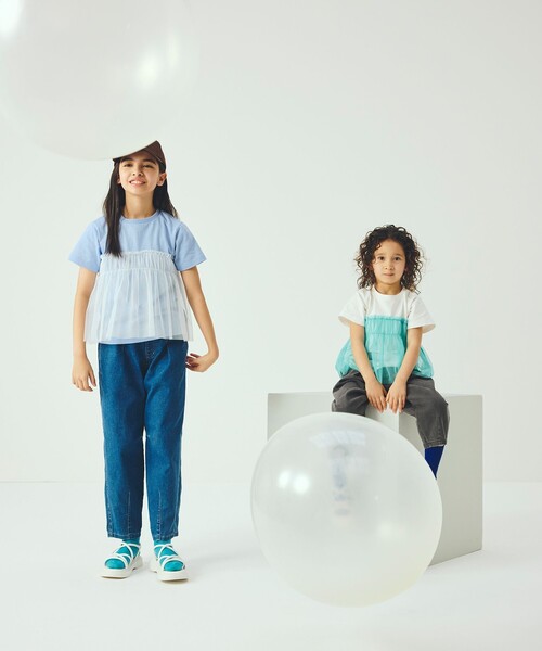 green label relaxing（グリーンレーベルリラクシング）の「【スタメンシリーズ】チュールドッキング Tシャツ / キッズ  100cm-160cm UVカット 接触冷感  吸水速乾（Tシャツ/カットソー・キッズ・オフホワイト/ライトブルー/オレンジ・140cm/120cm/100cm/110cm/160cm/150cm/130cm）」の18枚目の写真