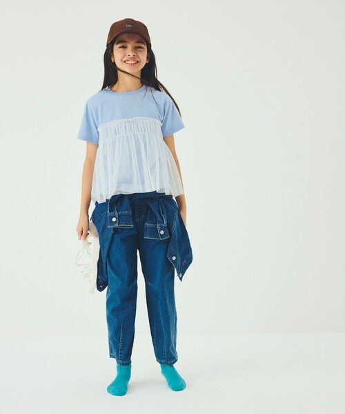 green label relaxing（グリーンレーベルリラクシング）の「【スタメンシリーズ】チュールドッキング Tシャツ / キッズ  100cm-160cm UVカット 接触冷感  吸水速乾（Tシャツ/カットソー・キッズ・オフホワイト/ライトブルー/オレンジ・140cm/120cm/100cm/110cm/160cm/150cm/130cm）」の19枚目の写真