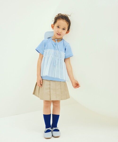 green label relaxing（グリーンレーベルリラクシング）の「【スタメンシリーズ】チュールドッキング Tシャツ / キッズ  100cm-160cm UVカット 接触冷感  吸水速乾（Tシャツ/カットソー・キッズ・オフホワイト/ライトブルー/オレンジ・140cm/120cm/100cm/110cm/160cm/150cm/130cm）」の20枚目の写真